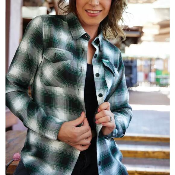 DIXXON Flannel Shirt Callahan Womens Medium Green Tommy Boy Plaid Button Up - Picture 3 of 16